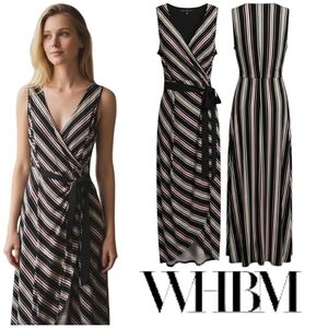 White House Black Market Striped Maxi Dress Black and Pink Size Large EUC